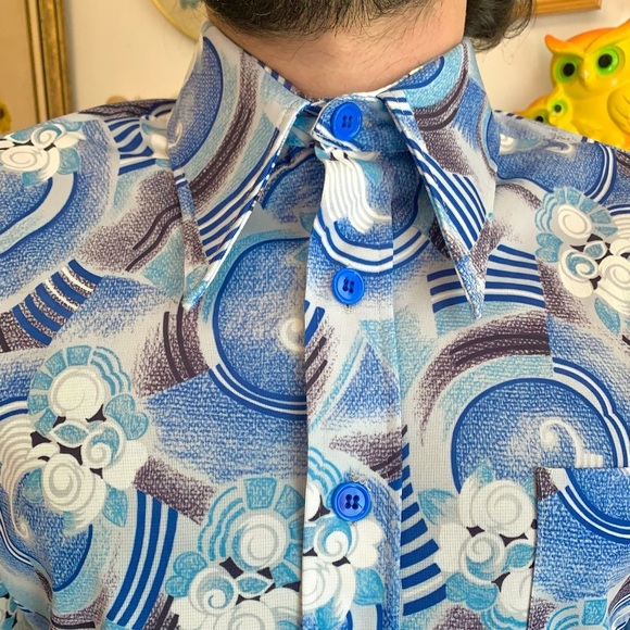 70s DEADSTOCK Psychedelic Op Art Dagger Collar Shirt - Picture 4 of 9